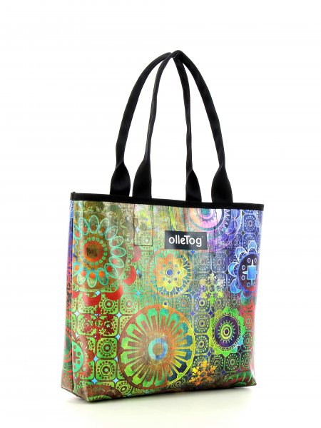 Shopping bag Kurzras Moorberg flowers, colorful, green, blue