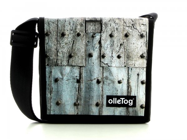 Messenger bag Glurns Zanser Stripes, grey, wooden wall, rust, nails